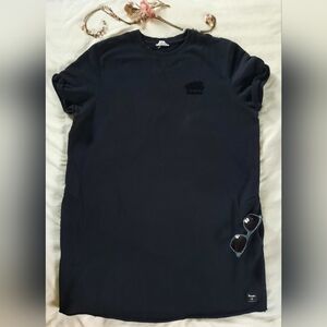 🍁 ROOTS Dress, Black T-Shirt Dress, Tunic, Cap Sleeves, Pockets